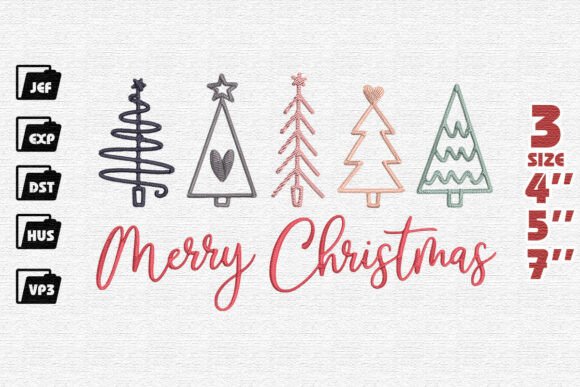 Chic Merry Christmas with Doodle Trees Embroidery Design