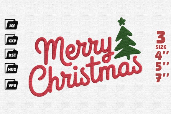 Classic Merry Christmas Script with Integrated Tree Embroidery Design