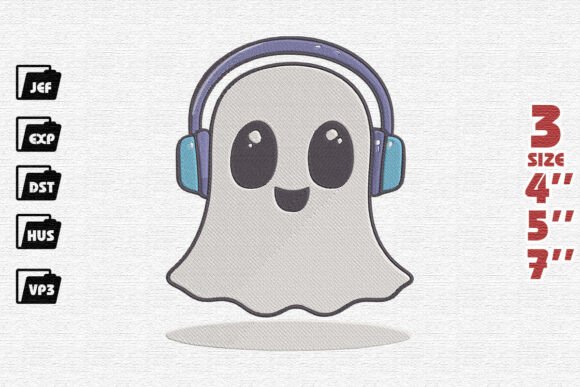 Cute Ghost with Headphones Embroidery Design Review