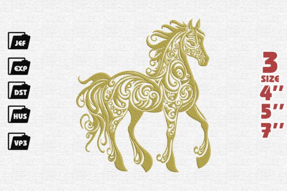 Majestic Golden Filigree Horse Embroidery Design Review