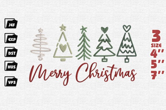 Merry Christmas Modern Doodle Trees Embroidery